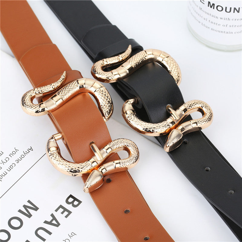 Fashion Snake Buckle Pu Belt All-Match Simple Jeans Suit Belt