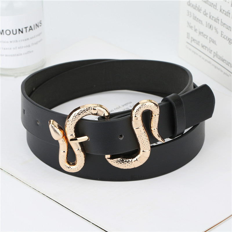 Fashion Snake Buckle Pu Belt All-Match Simple Jeans Suit Belt