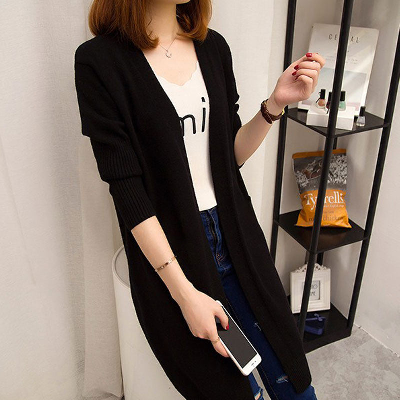 spring and autumn new temperament fashion sweater women"s coat Korean loose and versatile knitwear medium length cardigan