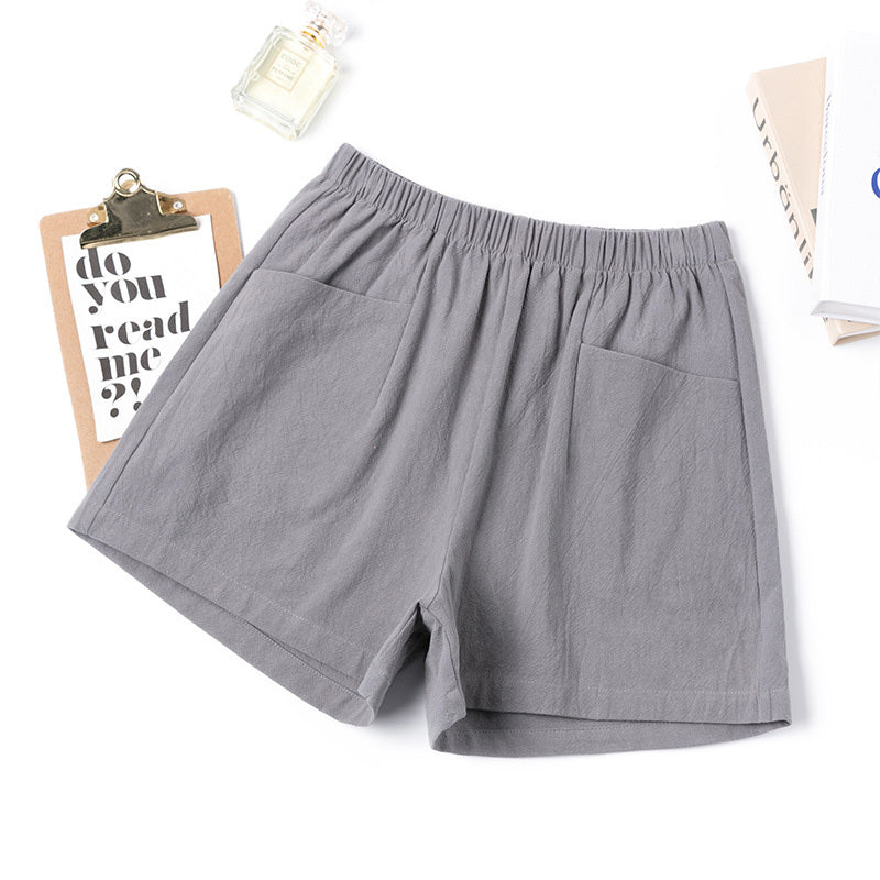 High Waist A-Line Cotton And Linen Shorts