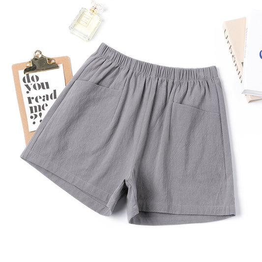 High Waist A-Line Cotton And Linen Shorts