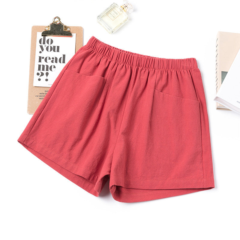 High Waist A-Line Cotton And Linen Shorts