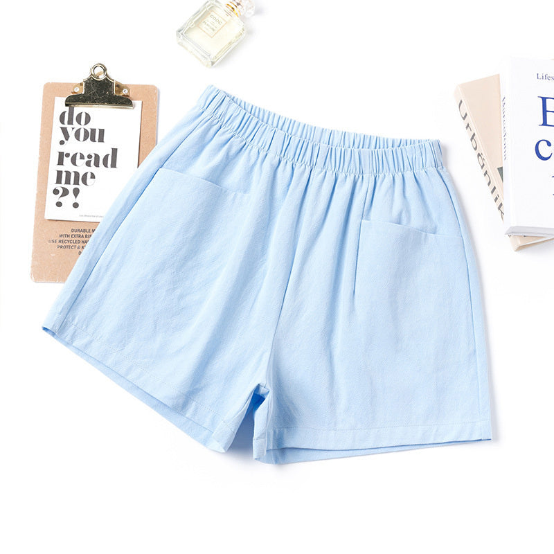 High Waist A-Line Cotton And Linen Shorts