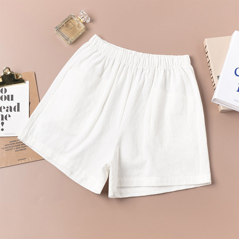 High Waist A-Line Cotton And Linen Shorts