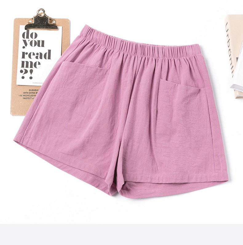 High Waist A-Line Cotton And Linen Shorts