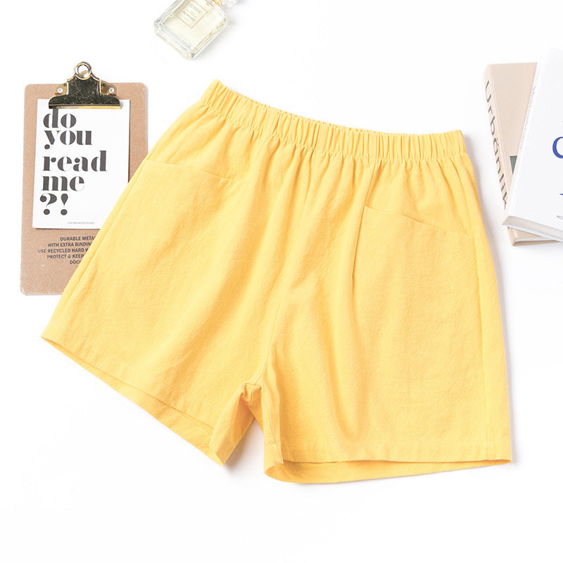 High Waist A-Line Cotton And Linen Shorts