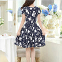 Women's Dress Short Sleeve Slim Print Floral Skirt Long Size Children Summer New