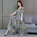 Spring And Summer Slim Printed Dress Mid-Length Beach Skirt Middle-Aged And Elderly Women'S Clothing