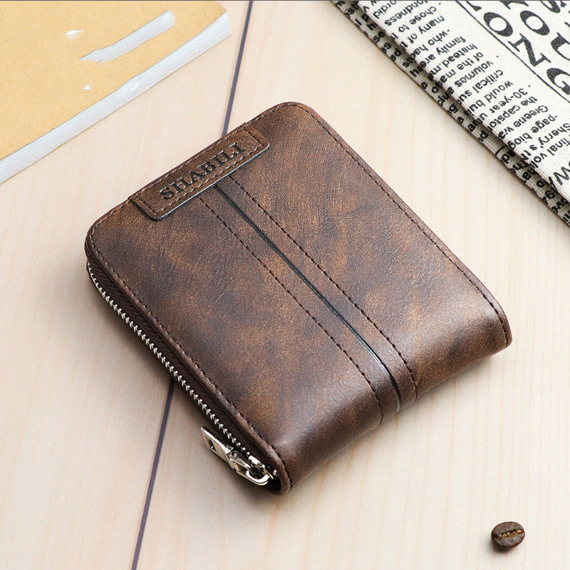 Korean fashion men''s short wallet classic popular horizontal large capacity zipper multi Card Business Wallet