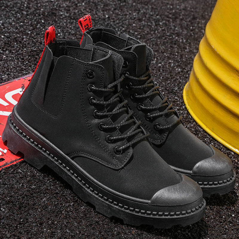 Summer New Martin Boots Men's Trendy All-Match Tooling Boots Korean Style Trendy Leather Boots High-Top Thick-Soled Men's Shoes