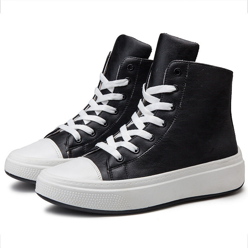 New Men'S High-Top Shoes, Waterproof Leather, Korean Casual Shoes, Personality Fashion All-Match Trendy Shoes