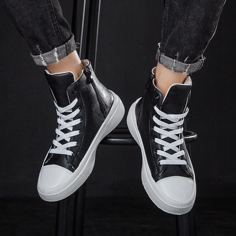 New Men'S High-Top Shoes, Waterproof Leather, Korean Casual Shoes, Personality Fashion All-Match Trendy Shoes