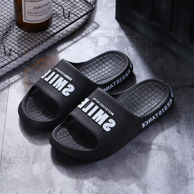 ASIFN Men Summer Beach Slippers Home Indoor Sweetlove Non-slip Simple Bathing Fashion Smile Printing Ladies Shoes Male Slides