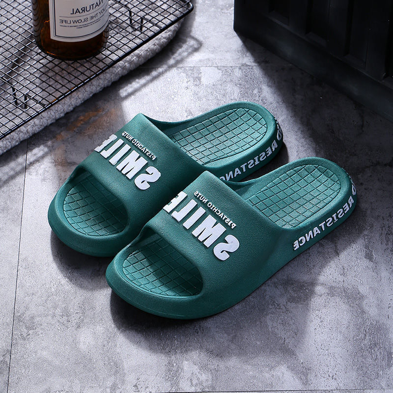 ASIFN Men Summer Beach Slippers Home Indoor Sweetlove Non-slip Simple Bathing Fashion Smile Printing Ladies Shoes Male Slides