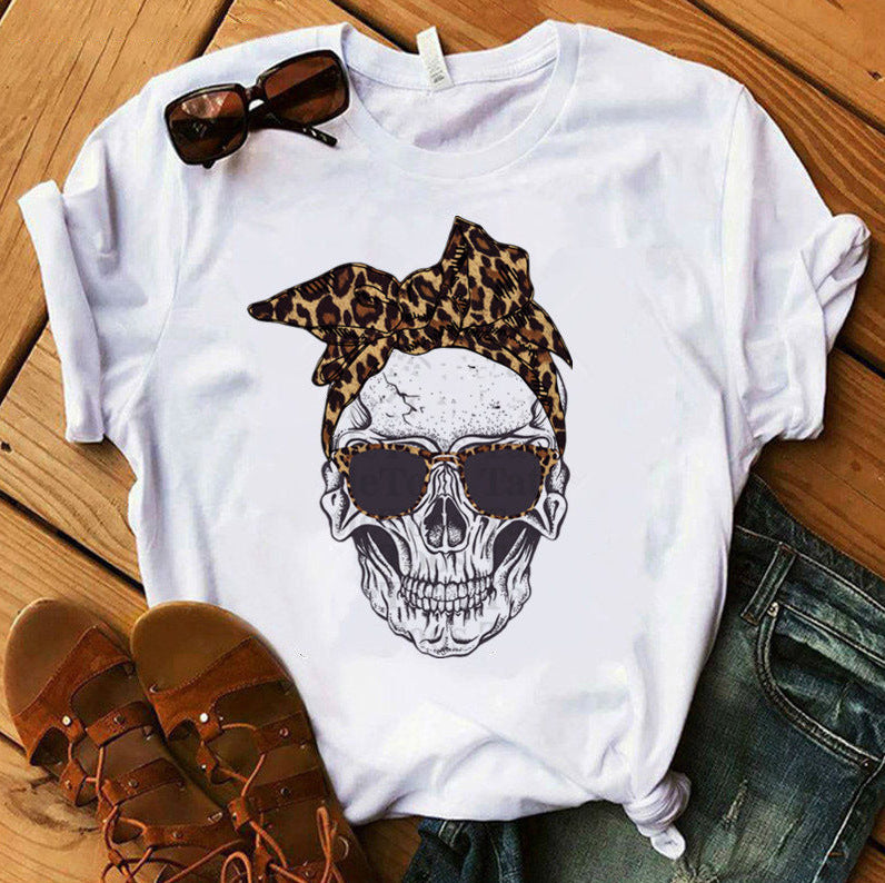 Camouflage Skull T-Shirt Female Leopard Print