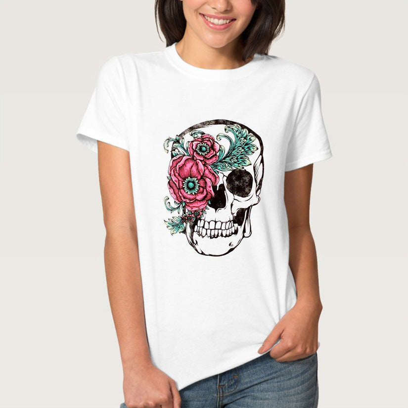 Camouflage Skull T-Shirt Female Leopard Print