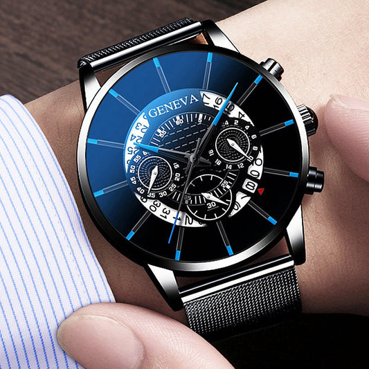 Mesh Strap Quartz Watch Alloy Business Calendar Men's Watch