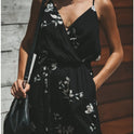 Printed sexy backless tether pocket sling V-neck female jumpsuit