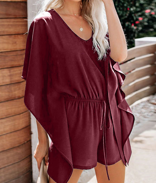 V-Neck High-Waisted Wide Loose Slacks