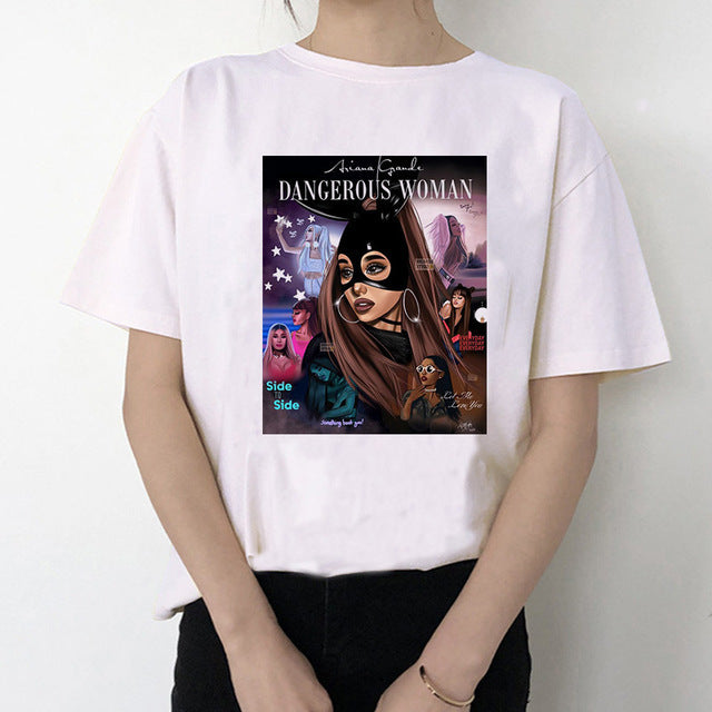 Camiseta de manga corta con estampado de cantante estadounidense