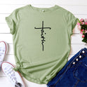 Colorful Fashion Hot Sale Women's Tops Cross Faith Graphic Printed Casual Short Sleeve T-Shirt