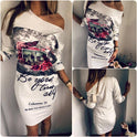 Personalized Printed Loose Slanted Shoulder Mini Dress