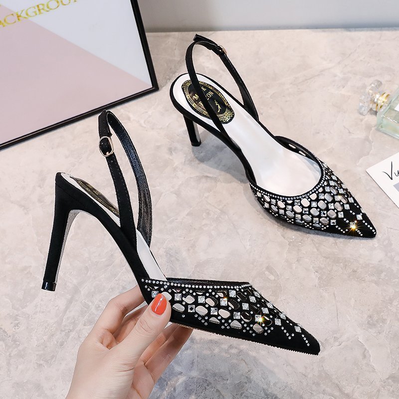 New Summer Pointed Rhinestone Stiletto High Heeled Fashion Hollow Sandals For Women