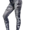 Seamless Fake Ripped Corset Imitation Denim Leggings Women'S Outer Wear High-Waist Printed Pants