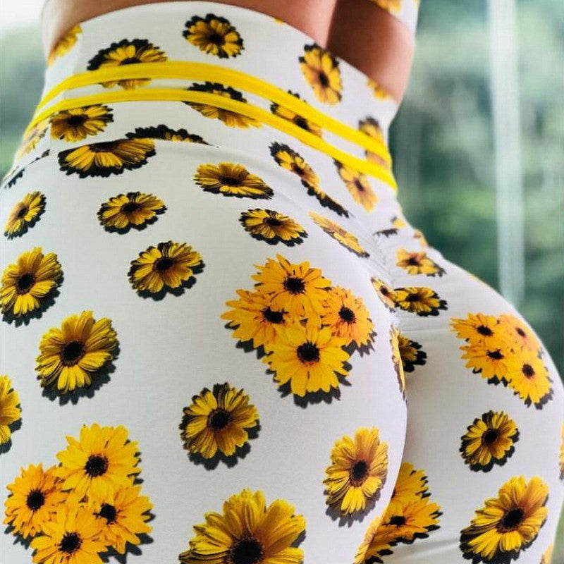 3D Chrysanthemum Digital Print Hip-lift Track Pants