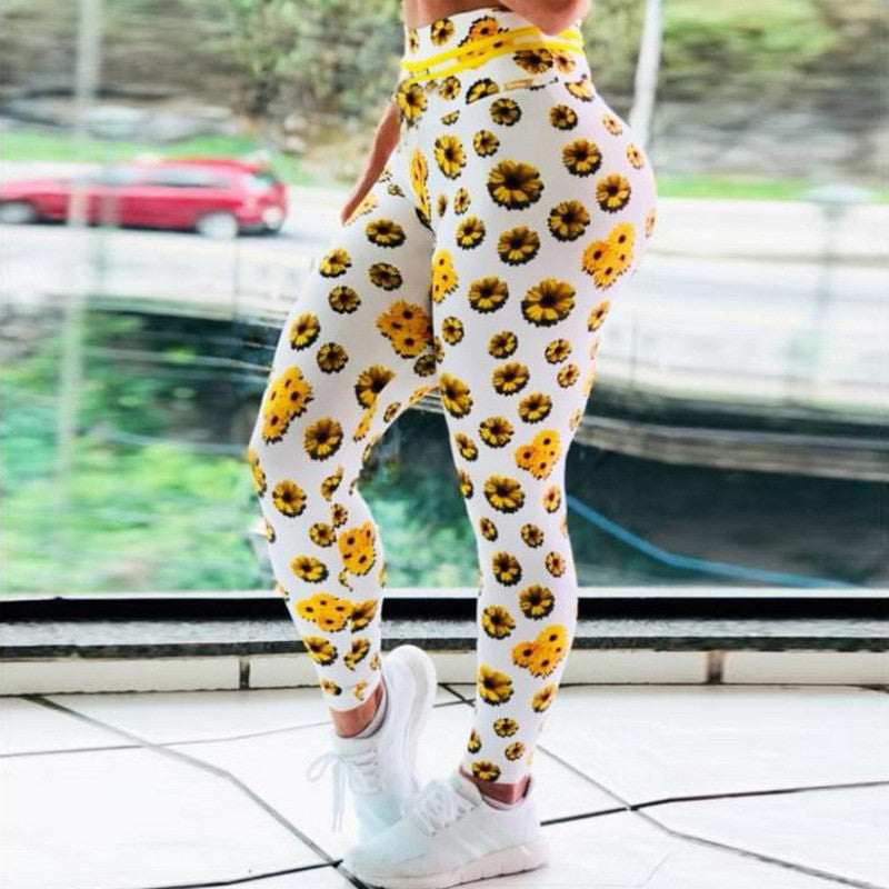 3D Chrysanthemum Digital Print Hip-lift Track Pants