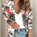 Fashion Printed Round Neck Zipper Long Sleeve Coat