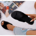 Flat Bottom Casual Leopard Print One-line Rhinestone Women Sandals And Slippers