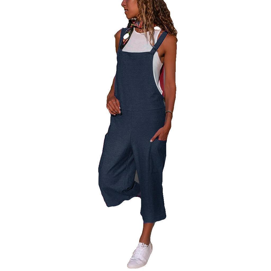 Cotton And Linen Bib Women's Casual Loose Trousers