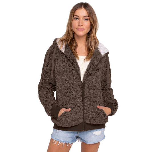 European And American Mixed Color Plush Zipper Jacket