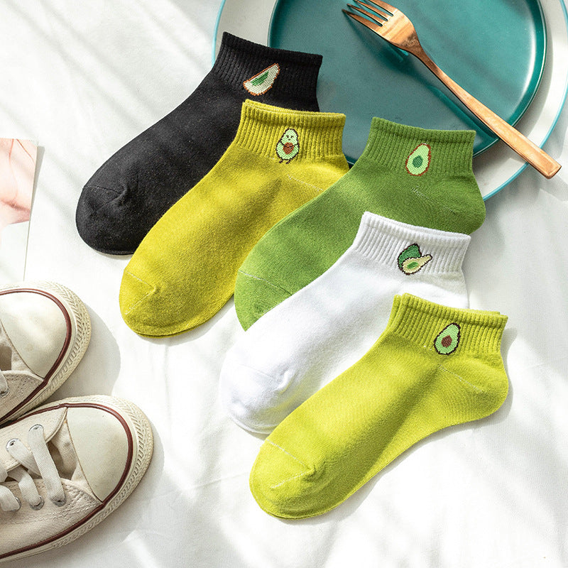 Cartoon Fruit Avocado Strawberry Boat Socks