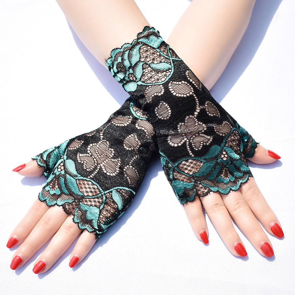 Summer Thin Two-color Lace Sunscreen Half-finger Gloves For Women