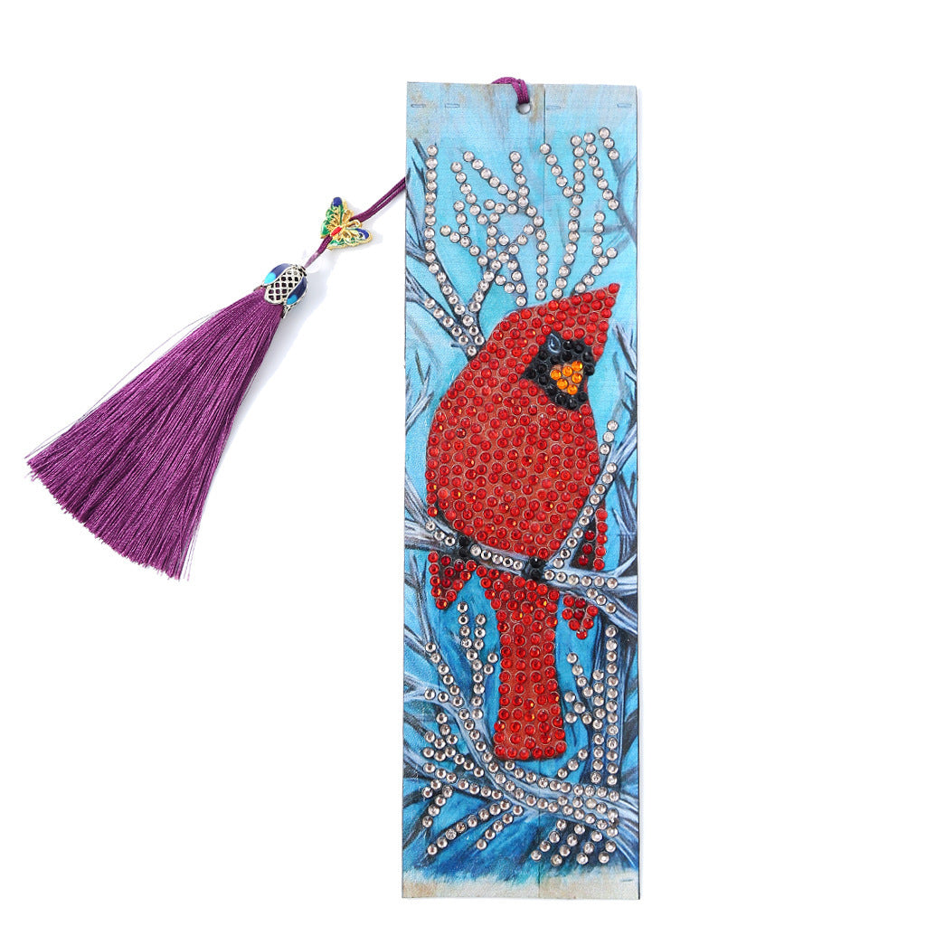 Cross-border New 5d Bookmark Diamond Painting Red Bird Diy Bookmark With Pendant