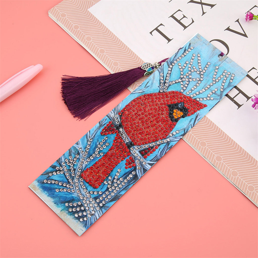 Cross-border New 5d Bookmark Diamond Painting Red Bird Diy Bookmark With Pendant