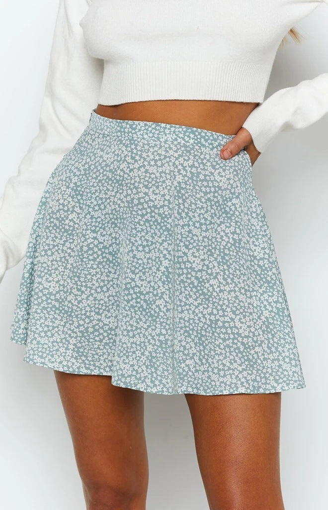 Women's Floral Skirt High Waist Umbrella Skirt Invisible Zipper Chiffon Print Short Skirt Women