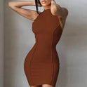 Summer New Style Women's Round Neck Sleeveless Solid Color Fashion Slim Fit Hip Dress Women