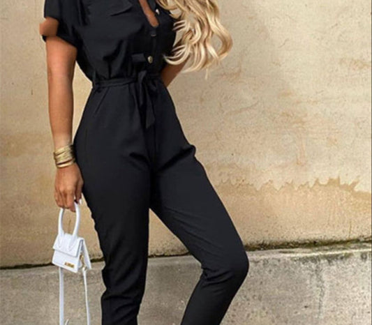 Foreign Trade Independent Station Dunhuang AliExpress Spot Black Casual Jumpsuit