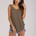 Summer New Solid Color Pleated Sleeveless Casual T Shirt Mid Length Button Vest