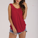 Summer New Solid Color Pleated Sleeveless Casual T Shirt Mid Length Button Vest