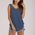 Summer New Solid Color Pleated Sleeveless Casual T Shirt Mid Length Button Vest