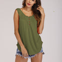 Summer New Solid Color Pleated Sleeveless Casual T Shirt Mid Length Button Vest