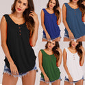 Summer New Solid Color Pleated Sleeveless Casual T Shirt Mid Length Button Vest