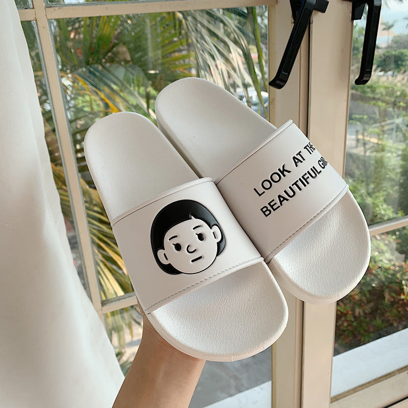 Ins South Korea Summer New Cool Student BOy Girl Flat Slippers Outer Wear Letter