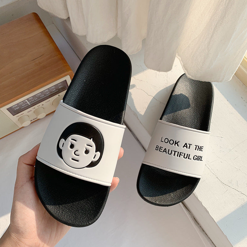 Ins South Korea Summer New Cool Student BOy Girl Flat Slippers Outer Wear Letter