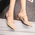 Pointed Toe Cap Frosted Shiny Surface Thick Heel Two-wear Women's Sandals