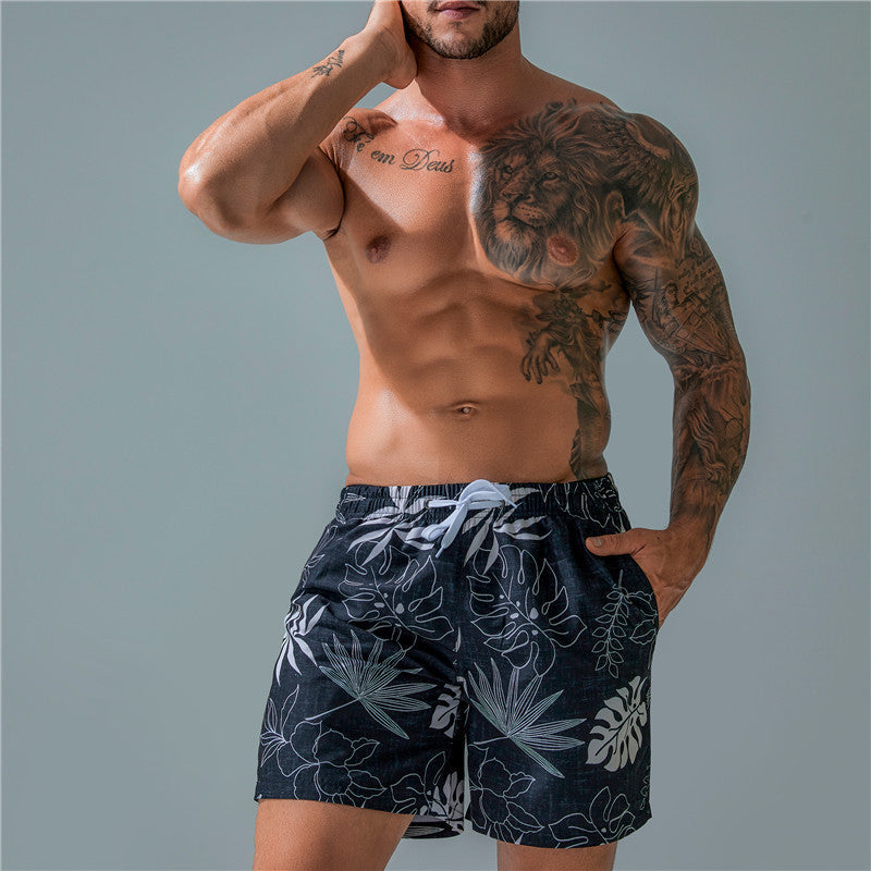 Sports And Leisure Plus Size Five Point Printing Shorts Men's Pocket Quick Drying Beach Pants